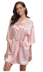 Women Silk Satin Short Night Robe Solid Kimono Robe Fashion Bath Robe Sexy Bathrobe Peignoir Femme Wedding Bride Bridesmaid Robe