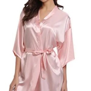 Women Silk Satin Short Night Robe Solid Kimono Robe Fashion Bath Robe Sexy Bathrobe Peignoir Femme Wedding Bride Bridesmaid Robe