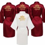 Birthday Party Queen&Squad Robes Satin Pajamas Robe Dressing Gown Pajamas gold writing kimono robe