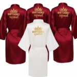 Birthday Party Queen&Squad Robes Satin Pajamas Robe Dressing Gown Pajamas gold writing kimono robe