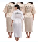 Bridesmaid champagne Large Plain Mother Bride Kimono Silk Satin Lace Night Dress Gown Wedding Robes Bathrobe Ladies Robe