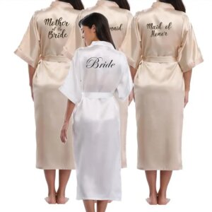 Bridesmaid champagne Large Plain Mother Bride Kimono Silk Satin Lace Night Dress Gown Wedding Robes Bathrobe Ladies Robe