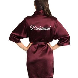 Burgundy Satin Kimono Robes women short pajamas dressing gown wine red Bridesmaid Gift team bride Bridal Party Robes
