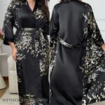 Plus Size 3XL 4XL 5XL Women's Sleepwear Twinset Robe Set Nightgown Print Flower Long Kimono Bathrobe Gown Loose Casual Homewear