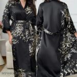 Plus Size 3XL 4XL 5XL Women's Sleepwear Twinset Robe Set Nightgown Print Flower Long Kimono Bathrobe Gown Loose Casual Homewear