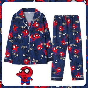 Marvels Spiderman Pajamas Spring and Summer Children's Pyjamas Boys Long-sleeved Girl Cardigan Suit Cartoon Home Clothes