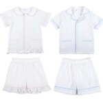 Wholesale 100% Cotton White Baby Clothes Toddler Boys Girls Pajamas Sets Sleepwear 2024 Summer Sibling Outfits Kids Pyjamas