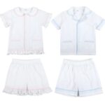 Wholesale 100% Cotton White Baby Clothes Toddler Boys Girls Pajamas Sets Sleepwear 2024 Summer Sibling Outfits Kids Pyjamas