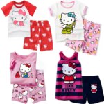 Hello Kitty Children Pajamas Set Toddler Cotton Pullover Short Sleeve+Shorts 2Pcs Suit Baby Girls Summer Casual Home Sleepwear