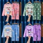 Sanrio Winter Kawaii Children Milk Silk Pajamas Sets Girl Boy Sleepwear Korean Kids Homewear Clothes Cute Anime Loungewear