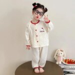 Sanrios Girls Pajamas Set Hello Kittys Spring Autumn Sky Cloud Cotton Long Sleeve Trousers Home Clothes Two-Piece Set Cartoon