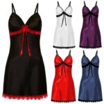 Sexy Sleepwear Women Lace Silk Satin Night Dress Sleeveless Nighties V-neck Nightgown Plus Size 3XL Nightdress Summer Nightwear