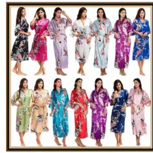 Half Sleeve Loose Style Woman Japanese Kimono Satin Silk Sleepwear Pajamas Peacock Spa Yukata Bathing Robe Lady's Long Dress