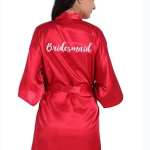 Burgundy Satin Kimono Robes women short pajamas dressing gown wine red Bridesmaid Gift team bride Bridal Party Robes