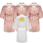 Birthday Party Queen Squad Robes Satin Pajamas Dressing Gown White Writing Kimono Rose Gold Bathrobe