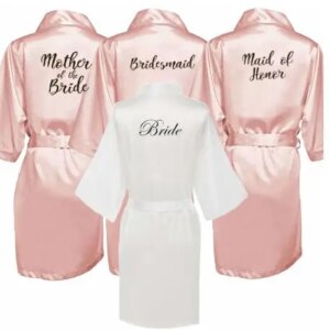 new bride bridesmaid robe with white black letters mother sister of the bride wedding gift bathrobe kimono satin robes