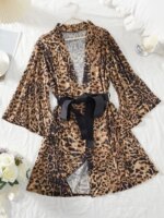 Leopard Print Mesh Bathrobe Sexy Summer Nightdress Cozy Bridesmaid Nightgown Wedding Party Robe Casual Loungewear Pijama