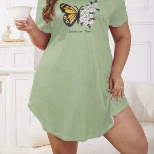 Large size women's summer round neck short sleeved printed short sleepwear for home wear