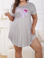 Large size women's casual round neck short sleeved printed pajama dress for home wear