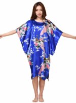 Sexy Female Silk Rayon Robe Bath Gown Nightgown Summer Casual Home Dress Printed Loose Sleepwear Plus Size Nightwear Bathrobe