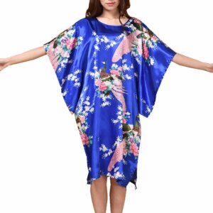 Sexy Female Silk Rayon Robe Bath Gown Nightgown Summer Casual Home Dress Printed Loose Sleepwear Plus Size Nightwear Bathrobe