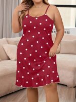 Summer sexy polka dot print red suspender oversized women's pajama dress, home dress