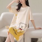 Women Large Size Pajamas Short-Sleeved Nightgown Cartoon Bear 5xl Long Student Robe Rabbitlong Skirt Loungewear Girl Dress