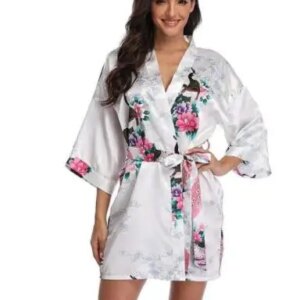 Sexy Print Kimono Gown Satin Women Bathrobe Bridal Wedding Gift Silky Sleepwear Nightdress Oversize 3XL Nightgown Homewear