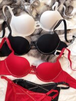 Europe Women Underwear Set Sexy 1/2 Cup Shiny Diamond Bra Set Fashion Temptation Push Up Brassiere Adjustable Strap Lingerie