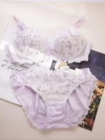 Japanese sweet cute girls lingerie without steel ring low chicken heart gathered embroidered flowers underwear set women bra set