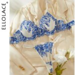 Ellolace Floral lingerie Exotic Sets Bra Kit Push Up Lace Embroidery Intimate Goods See Through Exotic Sets Tulle Underwear