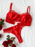 2025 Women's Sxy Lace Strapping Underwire Nonpadded Bra & Brazilian Briefs - Fancy Eyelash Lingerie Set
