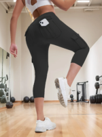 Summer Sport Gym Leggings Women High Waist Tummy Control Cropped Yoga Pants 4-Pockets Fitness Running Workout Clothing for Woman