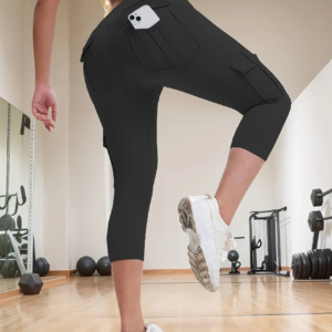 Summer Sport Gym Leggings Women High Waist Tummy Control Cropped Yoga Pants 4-Pockets Fitness Running Workout Clothing for Woman