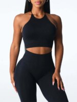 Women s Seamless Sports Bra Solid Color Sleeveless Yoga Workout Fitness Running Bralette Underwear Athletic Bras