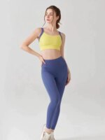 Color blocked sports bra set: Cross back integrated collection with double breast, shock-absorbing, quick drying, high waist and