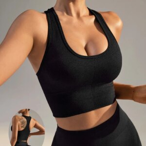 Seamless Solid Colour Wide Shoulder Bra Top Women's Gym Stretchy Breathable Busty Casual Sports Underwear