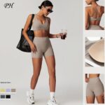 Summer Nude Gym Yoga Fitness Sportswear Women High Waist Elastic Running Shorts Bra Tops Set Indoor Quick Dry Workout Tracksuits