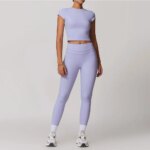 mikeyoga 2PCS Yoga Set Women Sportswear Workout Clothes Athletic Wear Gym Legging Fitness Bra Crop Top Short Sleeves Sports Suit