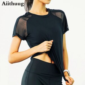 Aiithuug Short Sleeve Workout Tops for Women Stretchy Slim Fit Running Sports Shirts Dry Fit Mesh Yoga Gym Top  Fit T-Shirt Mois