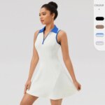 Flip Collar One-piece Tennis Dress for Women, Quick Drying, Breathable, Sports and Leisure Fitness Dress 42157