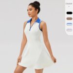 Flip Collar One-piece Tennis Dress for Women, Quick Drying, Breathable, Sports and Leisure Fitness Dress 42157