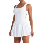 2025 New Sleeveless Sports Yoga Dress Fitness Two Pieces Anti-wardrobe Malfunction Base Pockets Draped Dress Running Tennis