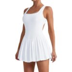 2025 New Sleeveless Sports Yoga Dress Fitness Two Pieces Anti-wardrobe Malfunction Base Pockets Draped Dress Running Tennis