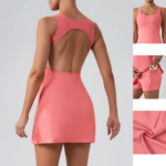 Alpha Women's Square Neck Backless Tennis Dress Sleeveless Golf Athletic Dress Build in Shorts with Pockets
