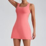 Backless Sports Tennis Dress with Shorts and Pockets Hollow Out Workout Golf Wear Women Badminton Running Suit Tenis Feminino