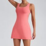 Backless Sports Tennis Dress with Shorts and Pockets Hollow Out Workout Golf Wear Women Badminton Running Suit Tenis Feminino