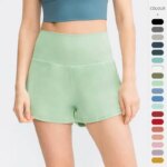 Women Sport Shorts Loose High Waist Sexy Fitness Running Dance Yoga Tennis Golf Fake Two-piece Anti- Embarrassment Shorts MM409
