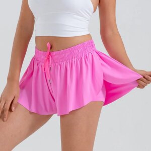 INLUMINE 2 in 1 Flowy Sports Run Shorts Women Butterfly Tennis Skirt with Pockets Gym Yoga Athletic Biker Spandex Skirts Summer