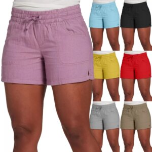 Women Fashion Casual Solid Color Elastic Waist Split Shorts Casual Short Pants